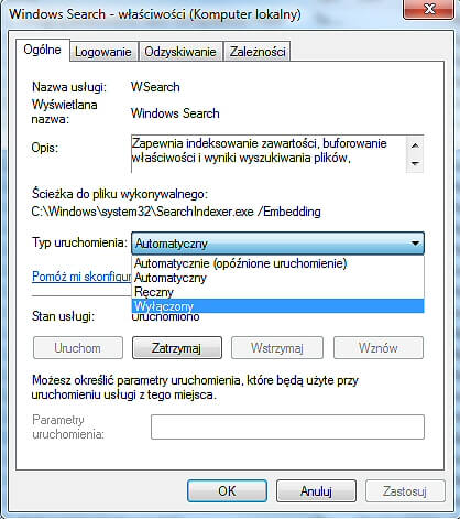 Przyspieszenie Windows 7 - wyłączenie indeksowania plików