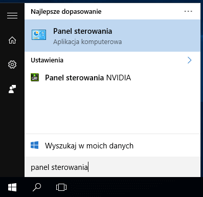 Windows 10 wyszukanie panelu sterowania