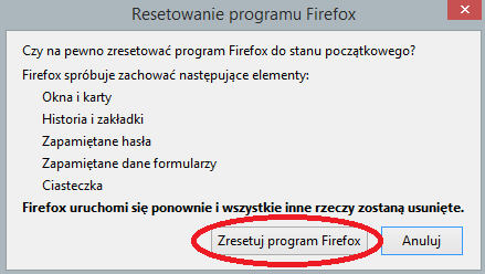 Resetowanie ustawień Mozilla Firefox