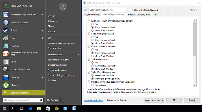 Klasyczne menu Start Windows 10. Instrukcja konfiguracji.