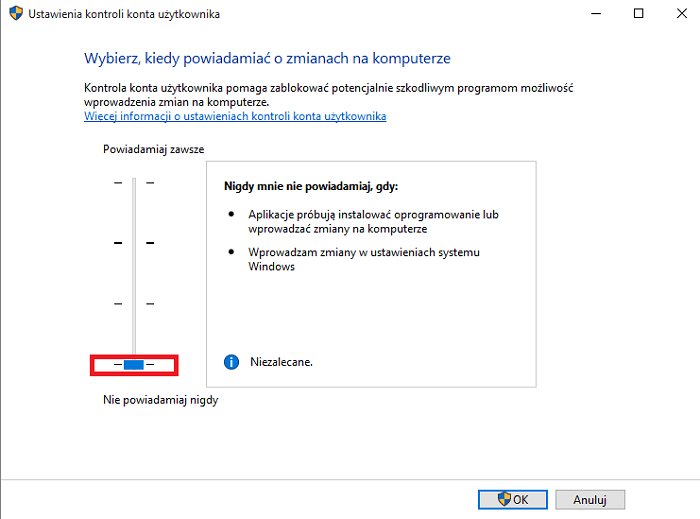 Windows 10 wyłączenie UAC - Opis konfiguracji.