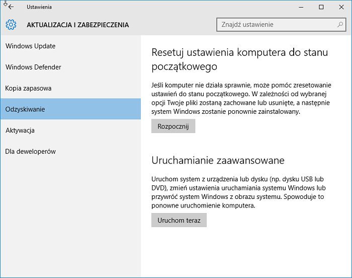Tryb awaryjny Windows 10 - opcje uruchamiania.