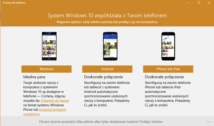 Synchronizacja Windows 10 z telefonem