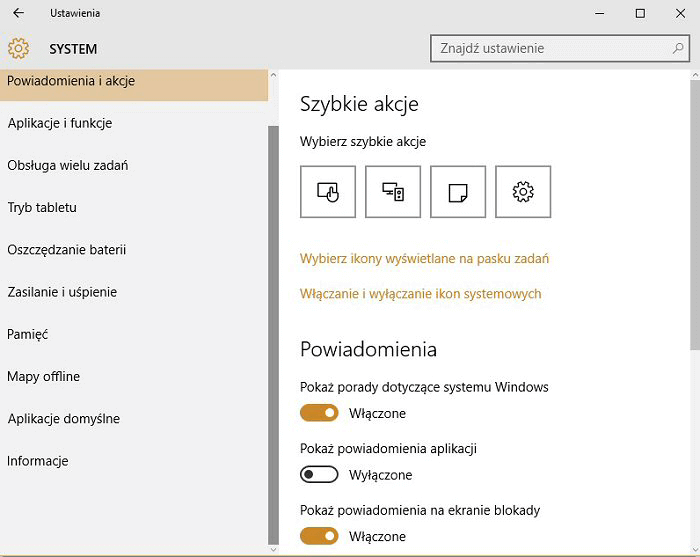Windows 10 - personalizacja powiadomień, centrum akcji.