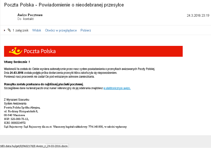 Fałszywe maile od Poczty Polskiej, DHL itp.nie wykrywane przez programy antywirusowe, mogą wyrządzić wielkie szkody. Radzimy jak ustrzec się przez nimi.