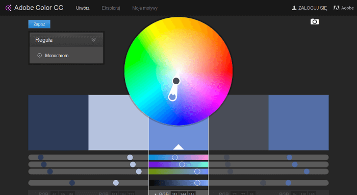 Adobe Color CC - wymyśl własny schemat kolorów.