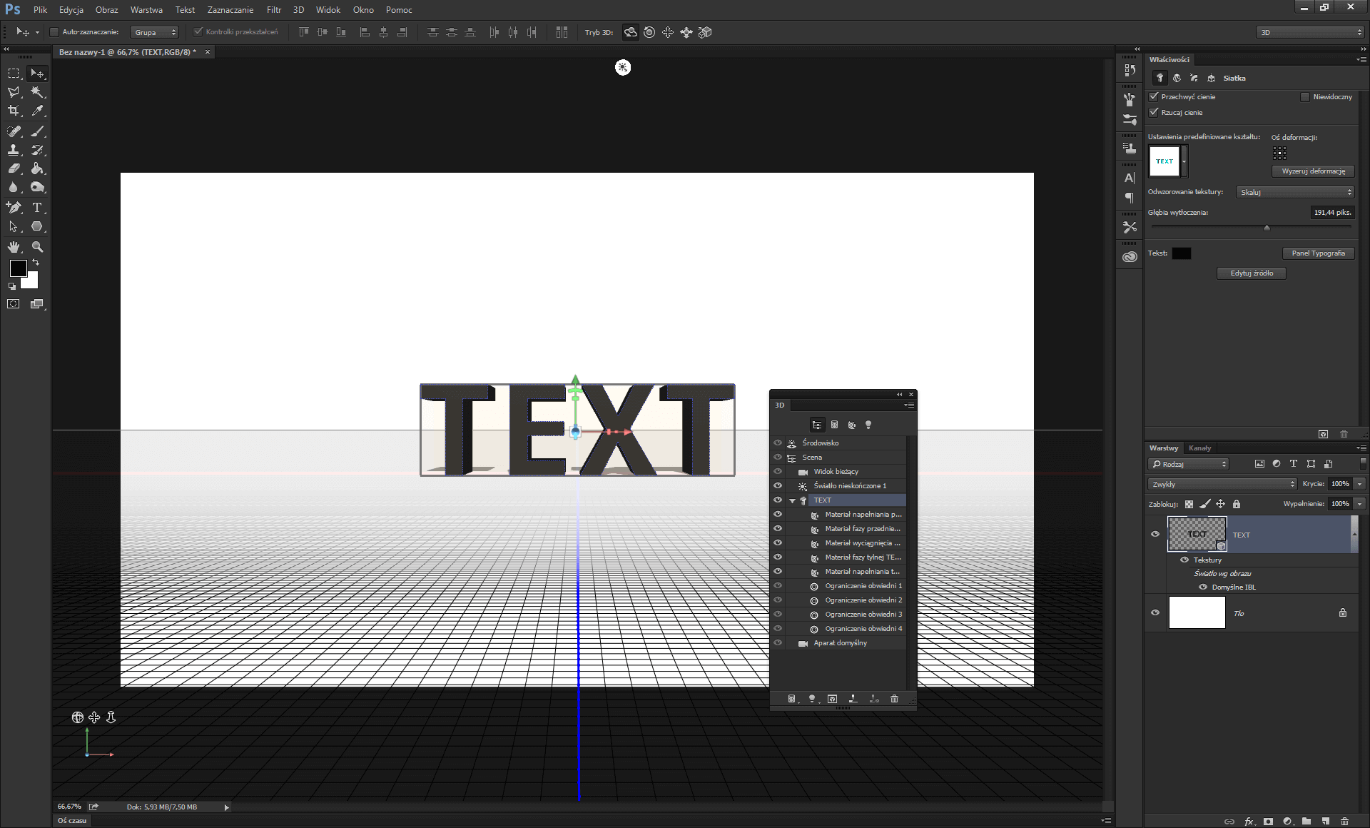 Dodawanie efektu 3D do tekstu. Poradnik Photoshop.